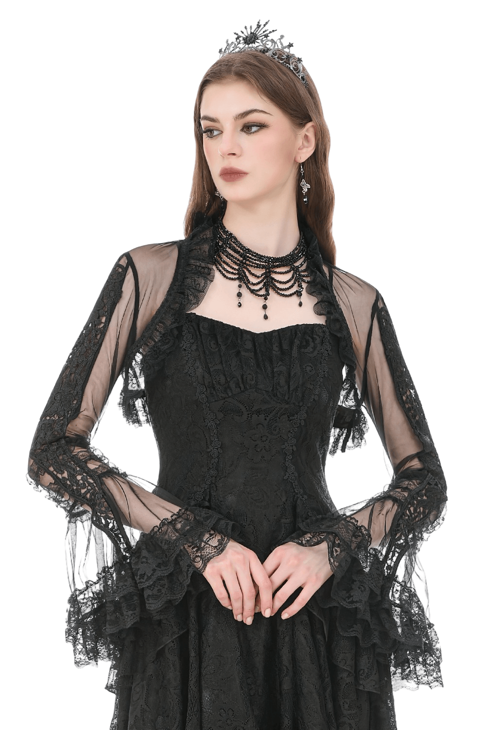 Victorian Gothic Sheer Lace Bell Sleeve Bolero