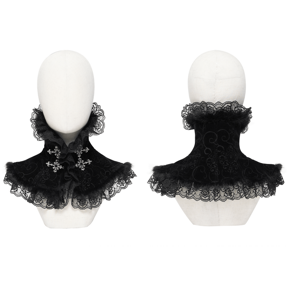 Victorian Gothic Stand Collar with Lace and Fur Trim