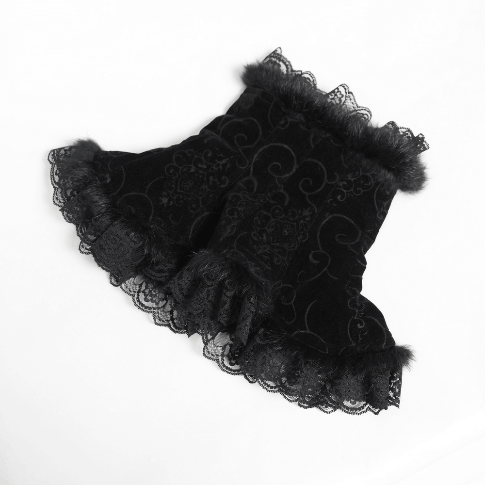 Victorian Gothic Stand Collar with Lace and Fur Trim