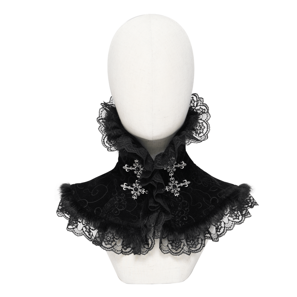 Victorian Gothic Stand Collar with Lace and Fur Trim
