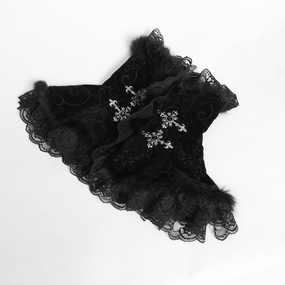 Victorian Gothic Stand Collar with Lace and Fur Trim