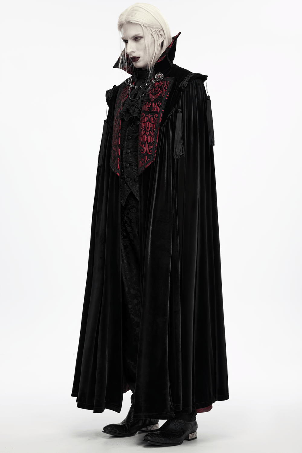 Victorian Gothic Vampire Velvet Cloak with High Collar