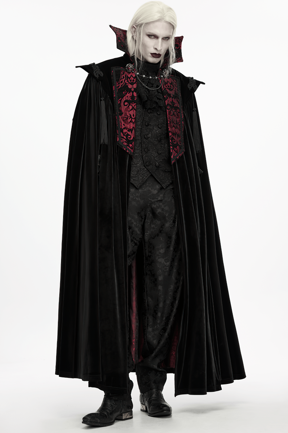 Victorian Gothic Vampire Velvet Cloak with High Collar