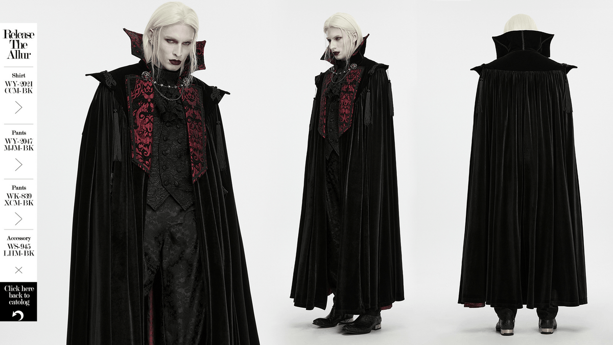 Victorian Gothic Vampire Velvet Cloak with High Collar