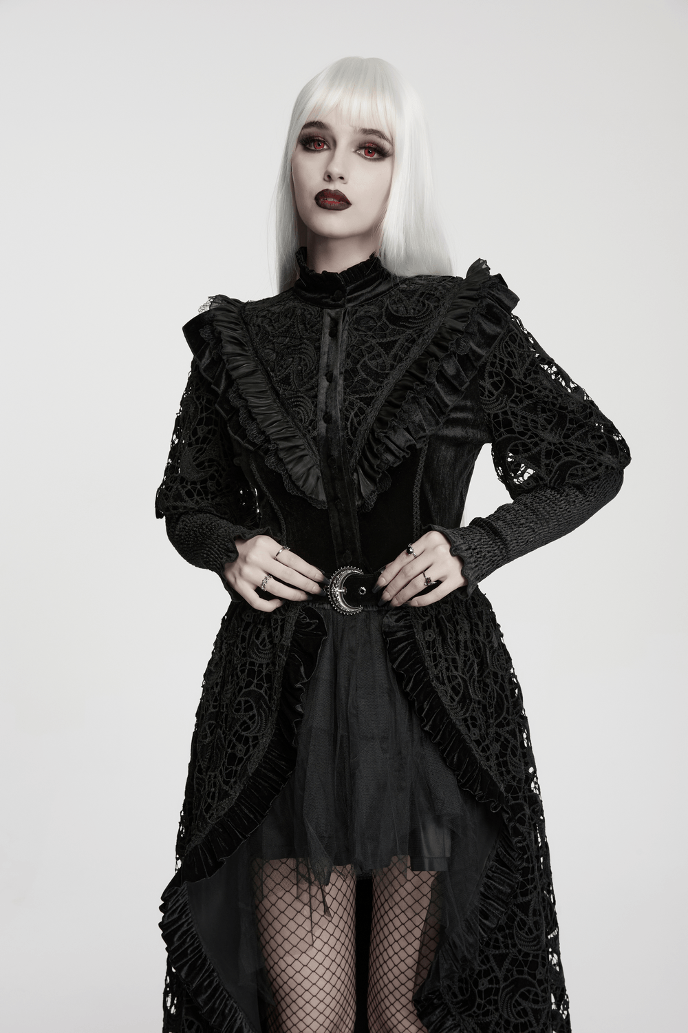 Victorian Gothic Velvet Blouse with Lace Puff Sleeves