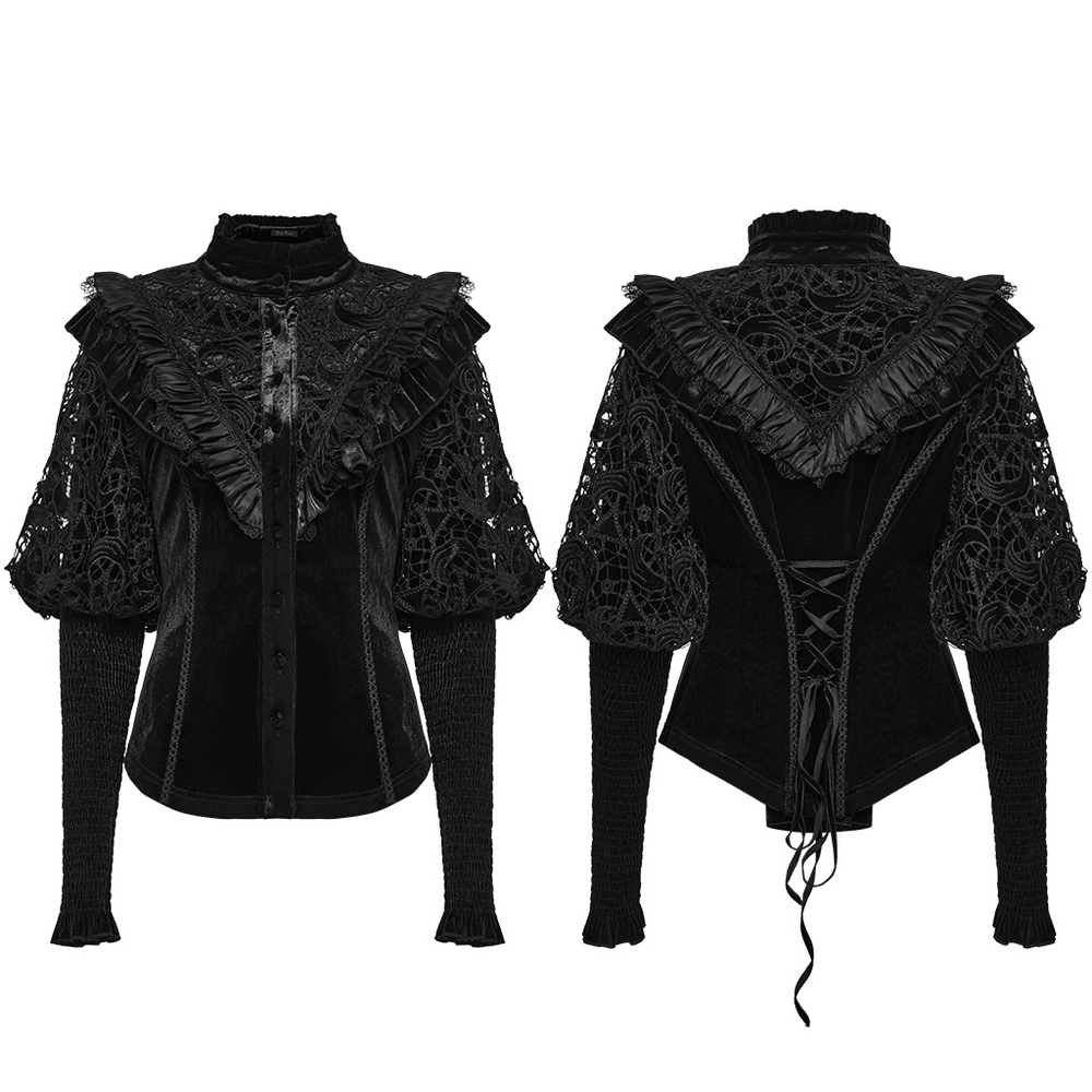 Victorian Gothic Velvet Blouse with Lace Puff Sleeves
