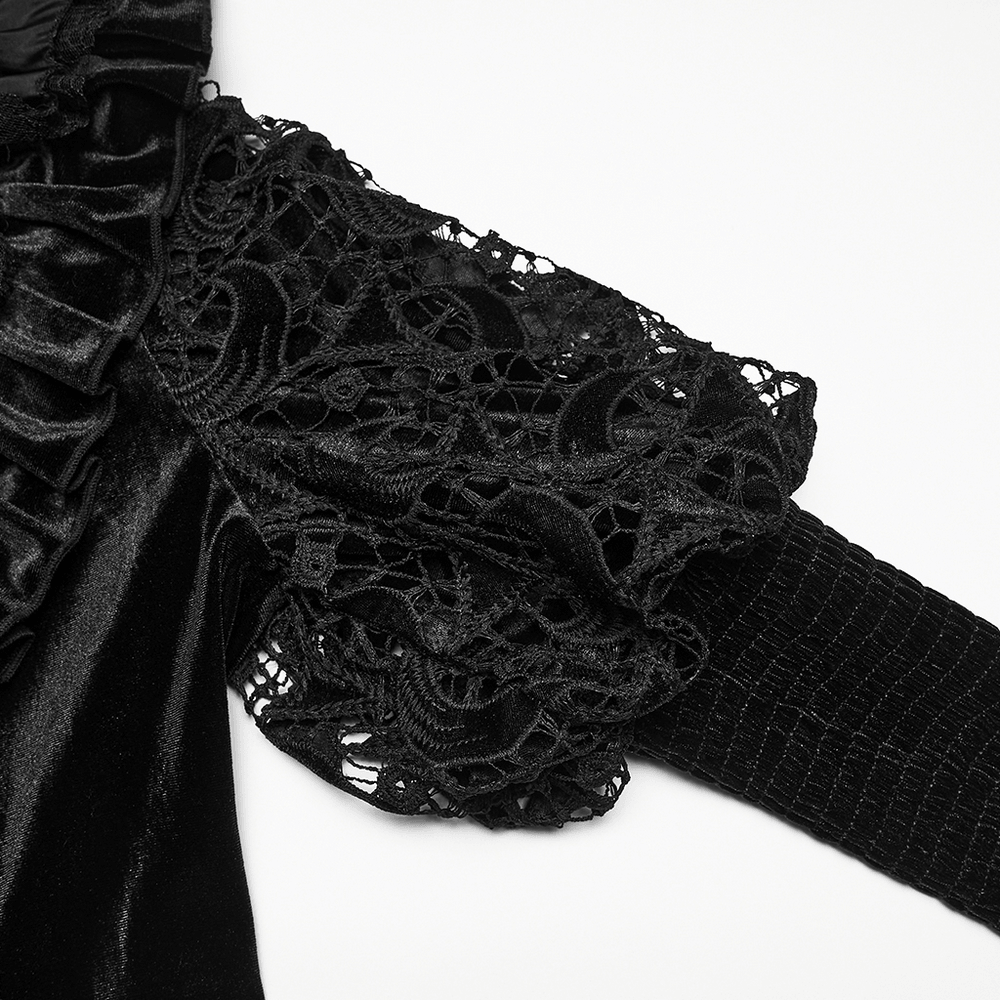 Victorian Gothic Velvet Blouse with Lace Puff Sleeves