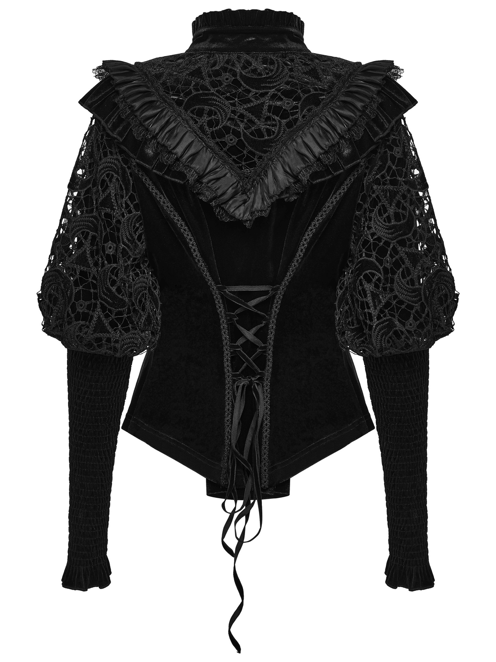Victorian Gothic Velvet Blouse with Lace Puff Sleeves
