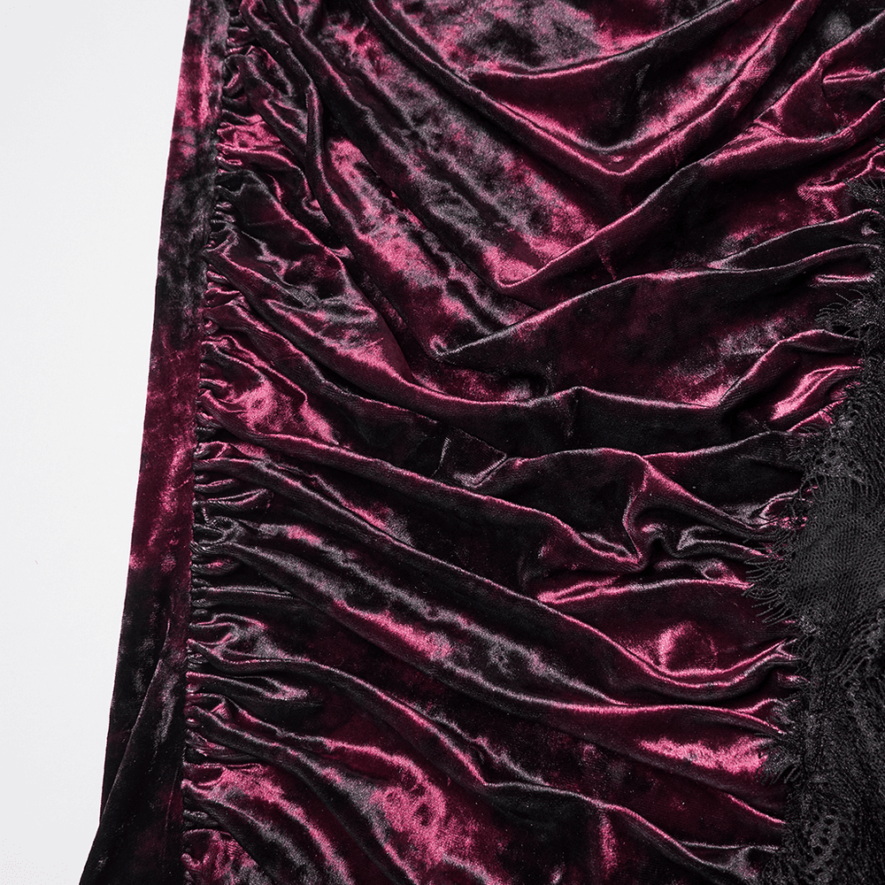 Victorian Gothic Velvet Skirt with Ruffled Lace Hem