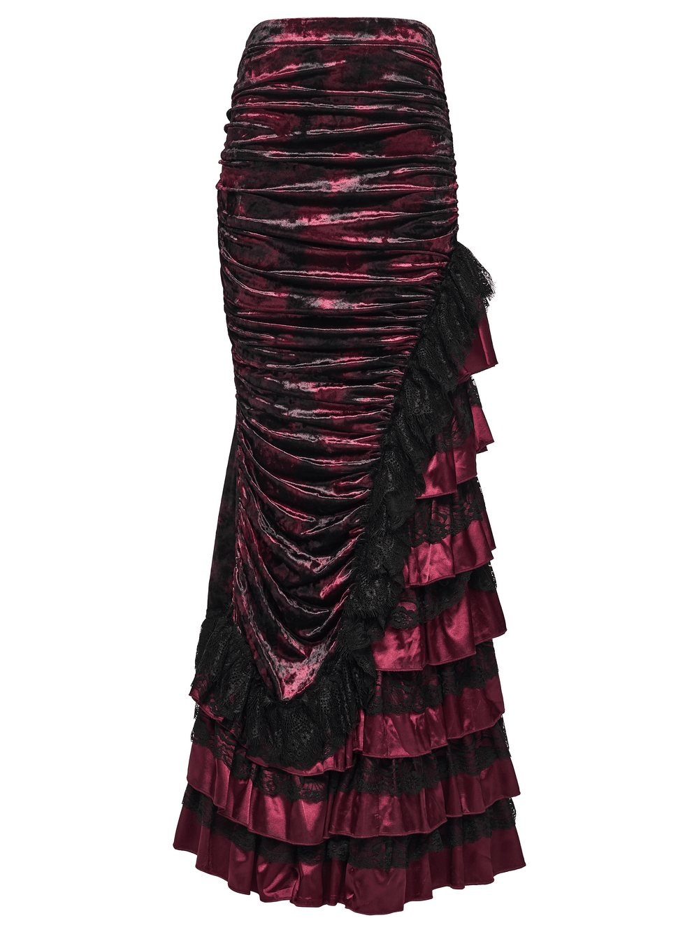 Victorian Gothic Velvet Skirt with Ruffled Lace Hem