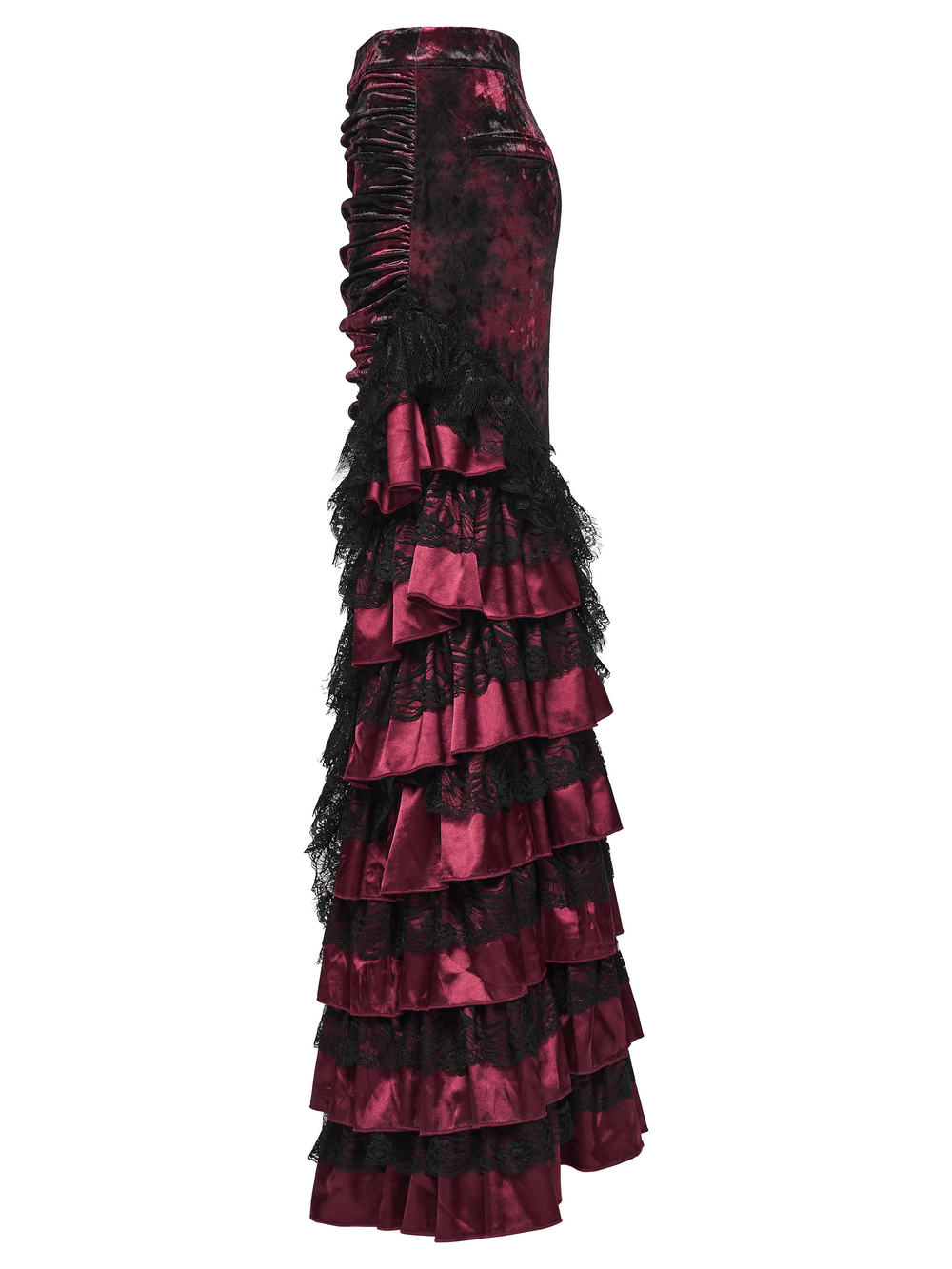 Victorian Gothic Velvet Skirt with Ruffled Lace Hem