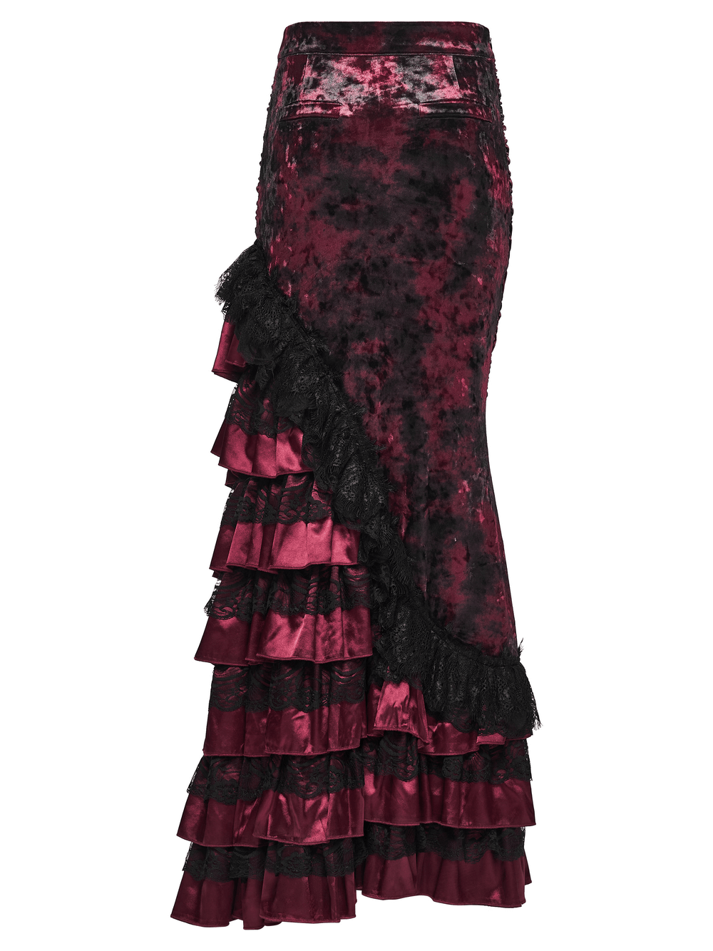 Victorian Gothic Velvet Skirt with Ruffled Lace Hem