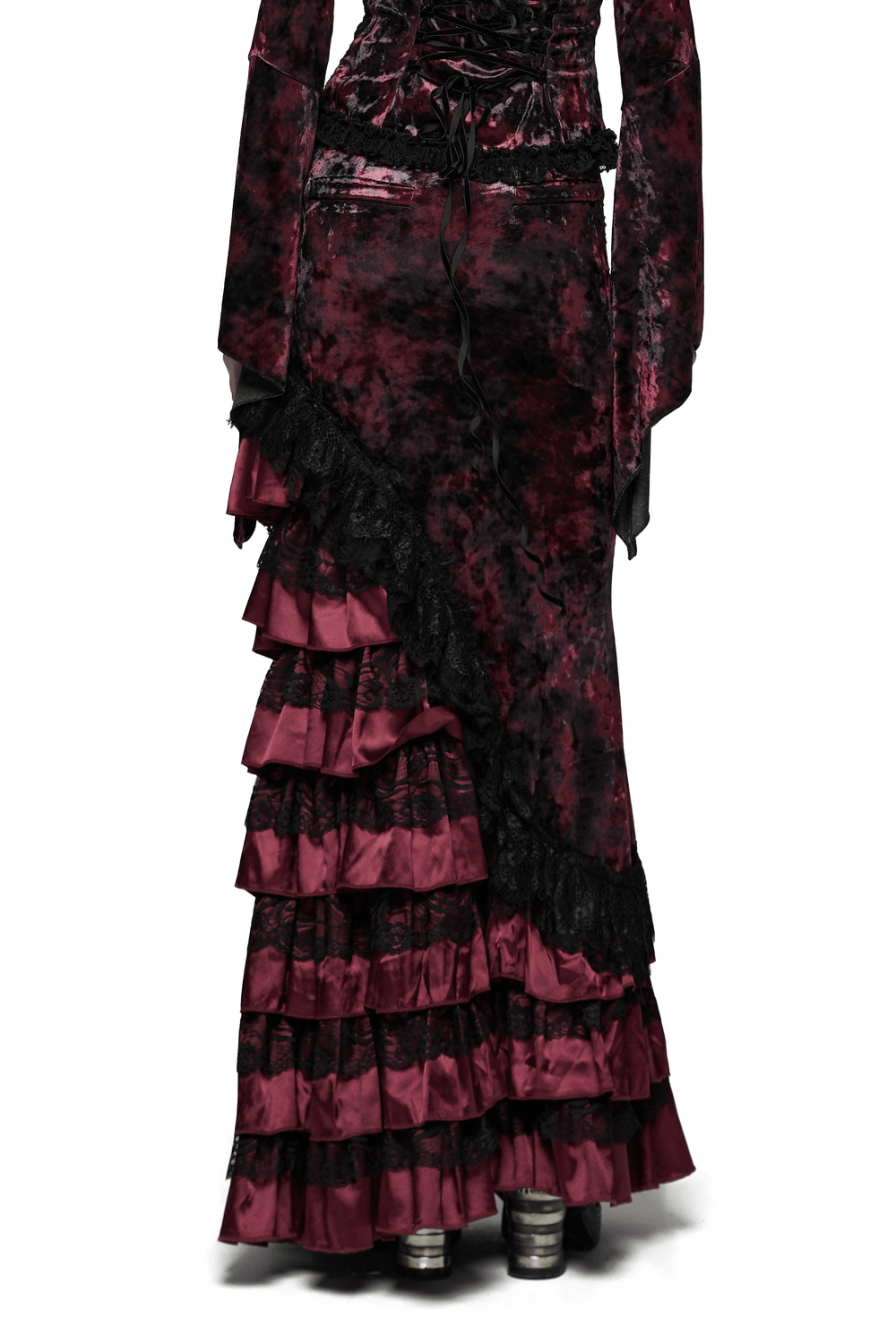 Victorian Gothic Velvet Skirt with Ruffled Lace Hem