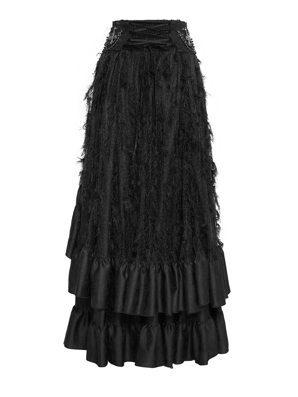 Victorian-Inspired Gothic Ruffle Skirt with Cross Details