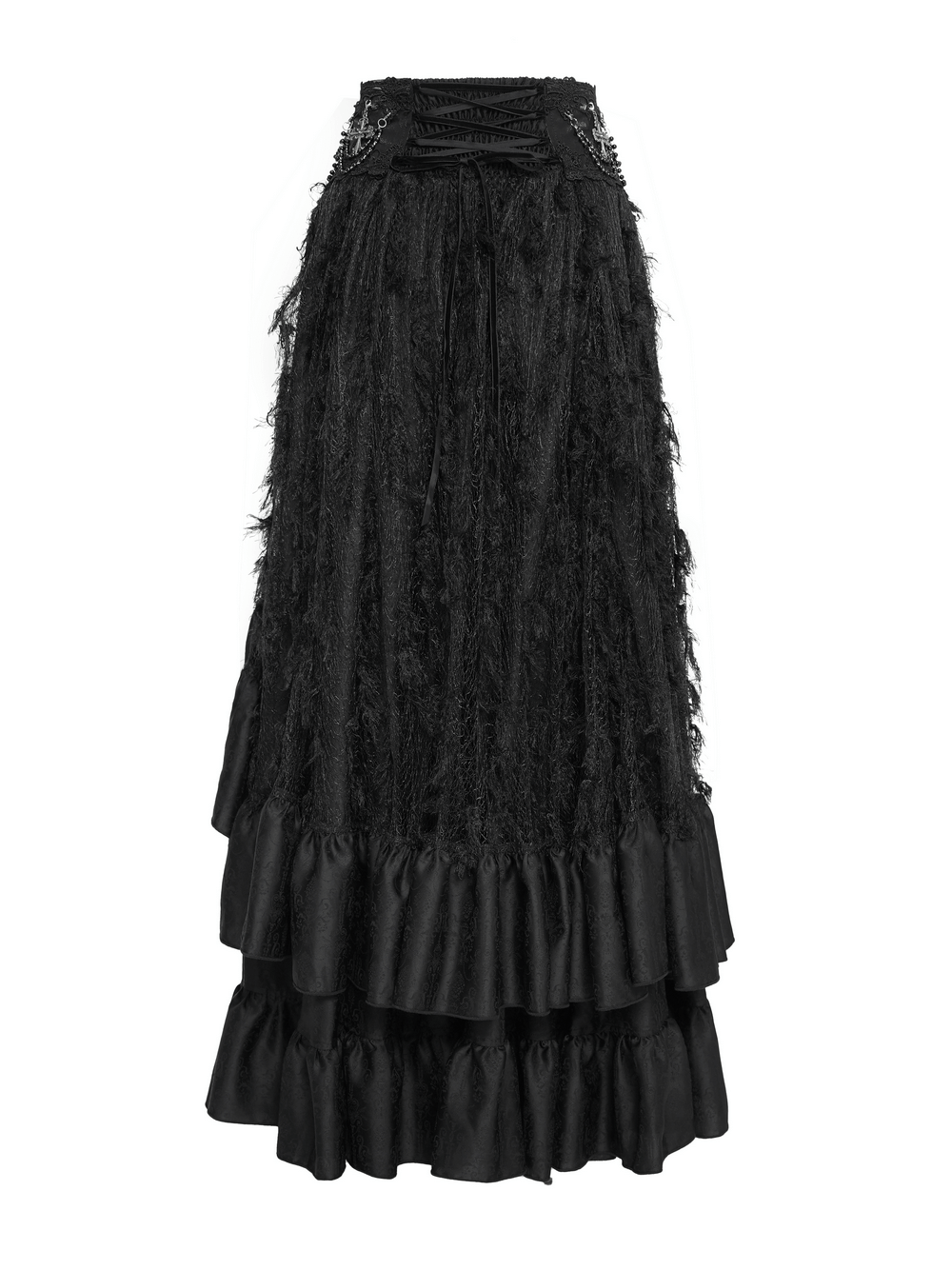 Victorian-Inspired Gothic Ruffle Skirt with Cross Details