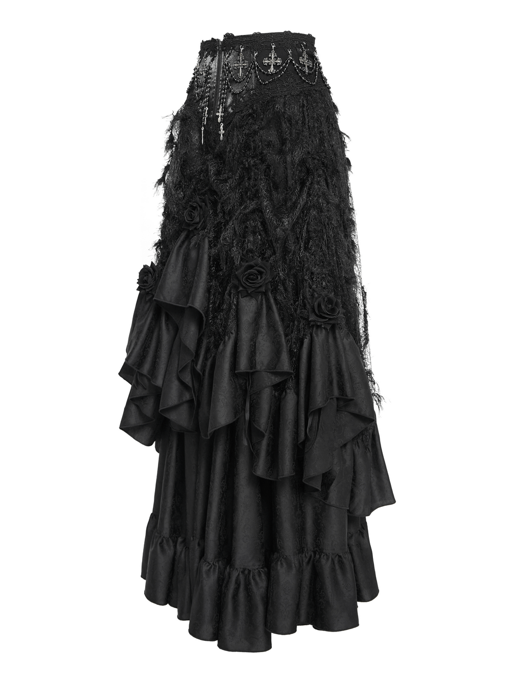 Victorian-Inspired Gothic Ruffle Skirt with Cross Details