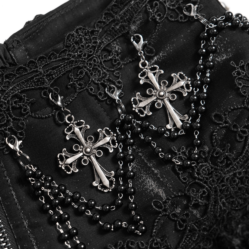 Victorian-Inspired Gothic Ruffle Skirt with Cross Details