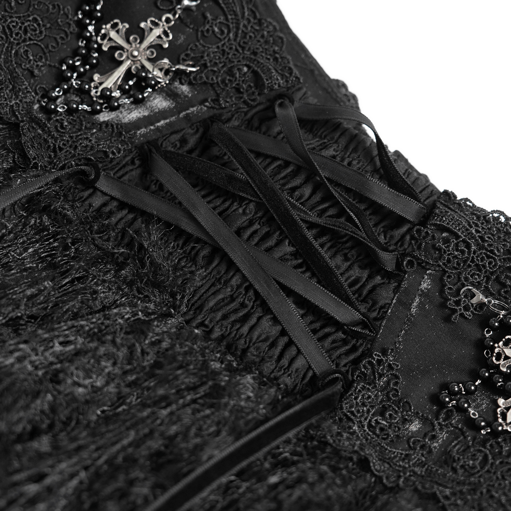 Victorian-Inspired Gothic Ruffle Skirt with Cross Details