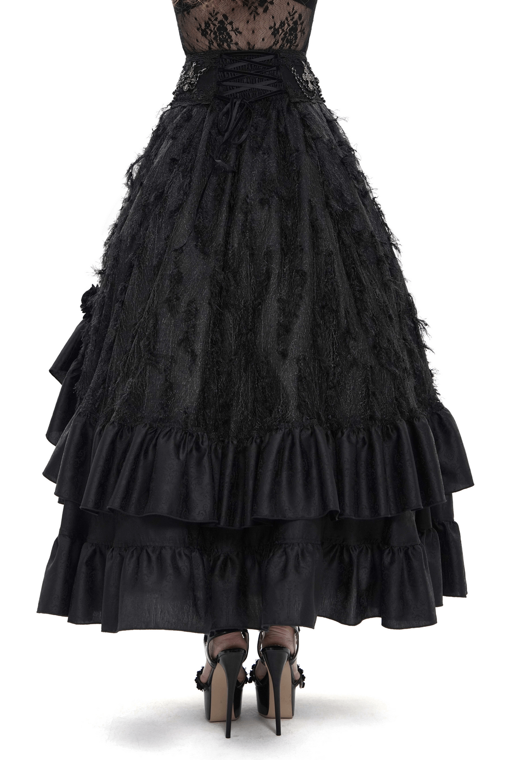 Victorian-Inspired Gothic Ruffle Skirt with Cross Details