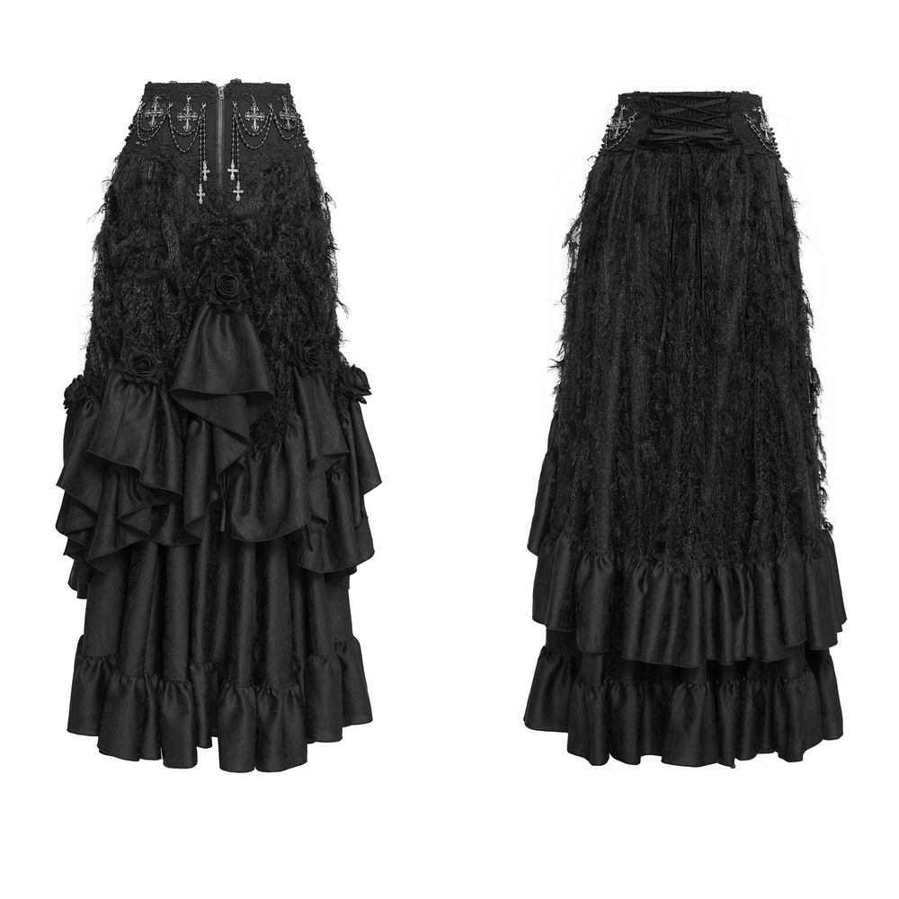 Victorian-Inspired Gothic Ruffle Skirt with Cross Details