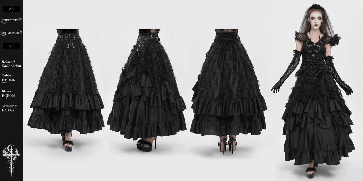 Victorian-Inspired Gothic Ruffle Skirt with Cross Details