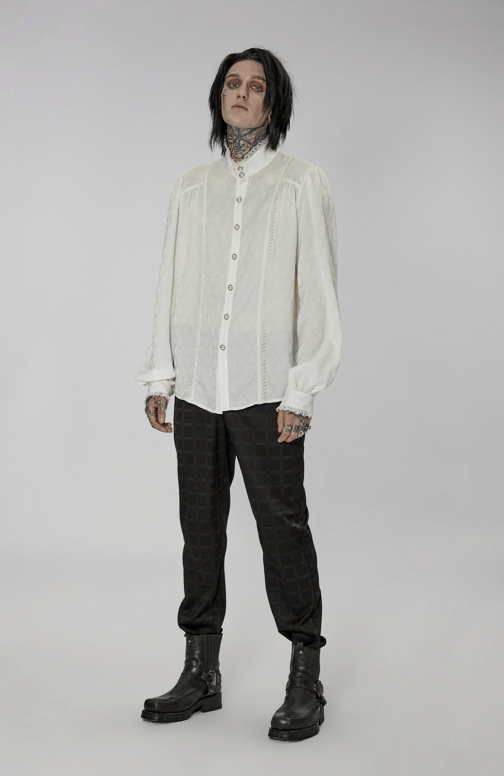 Victorian-Inspired Men's Silky Jacquard Dress Shirt