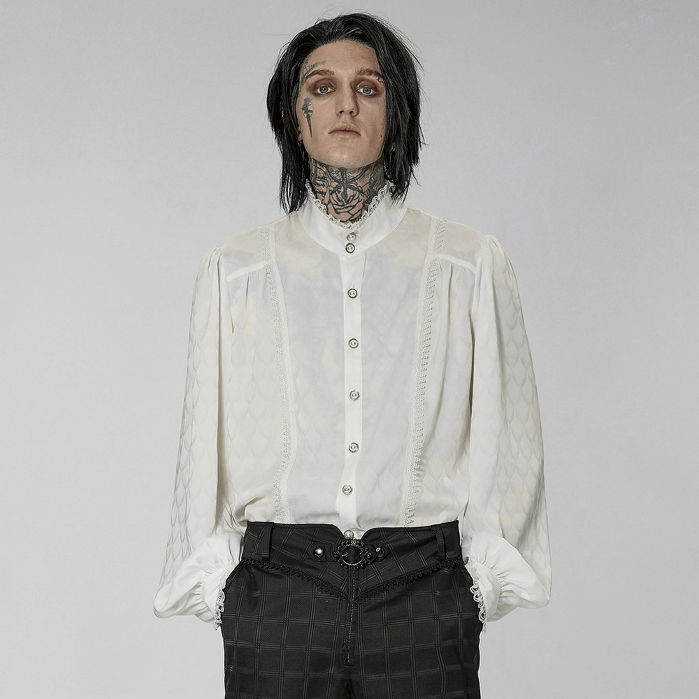 Victorian-Inspired Men's Silky Jacquard Dress Shirt