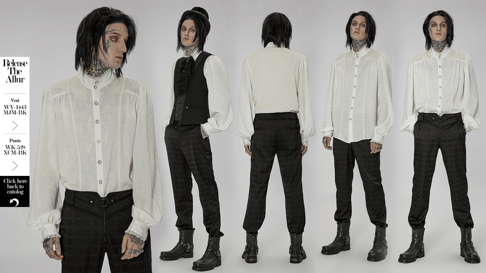 Victorian-Inspired Men's Silky Jacquard Dress Shirt