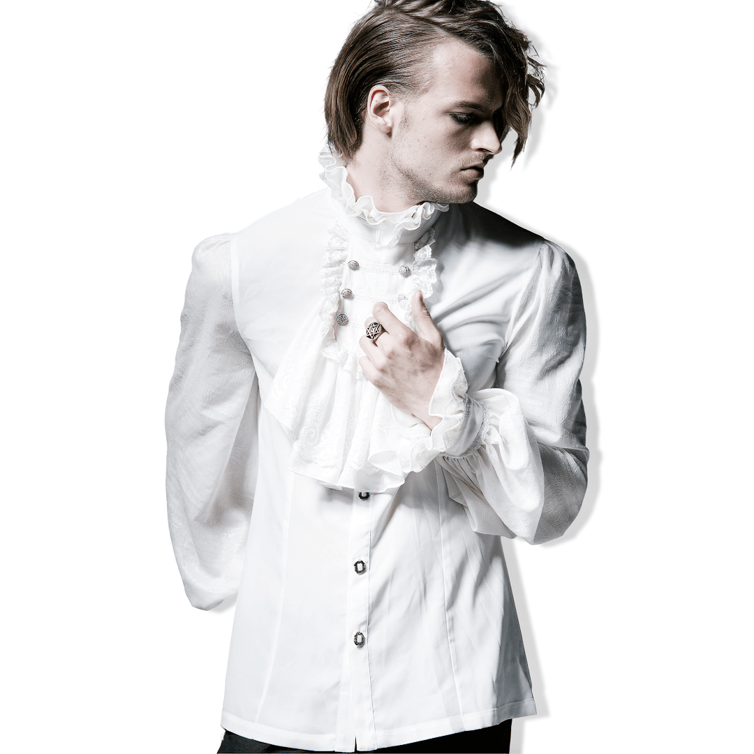 Victorian Inspired White Ruffle Dress Shirt for Men