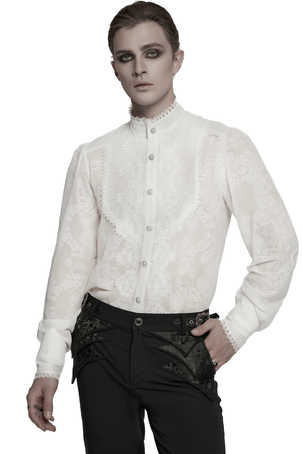 Victorian Lace Embroidered Men's Gothic Chiffon Shirt