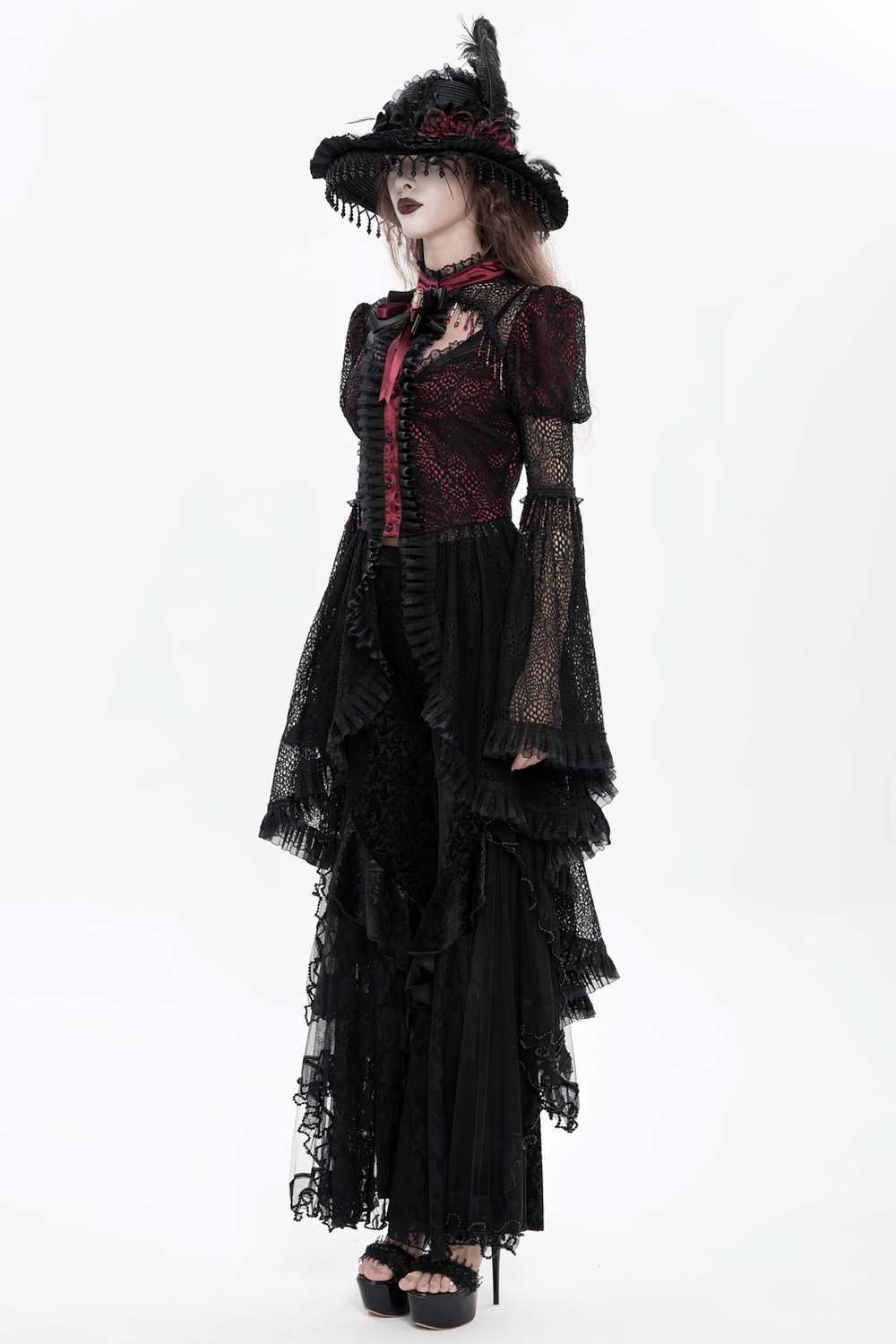 Victorian Lace Ruffled Gothic Cape with Corset Detail