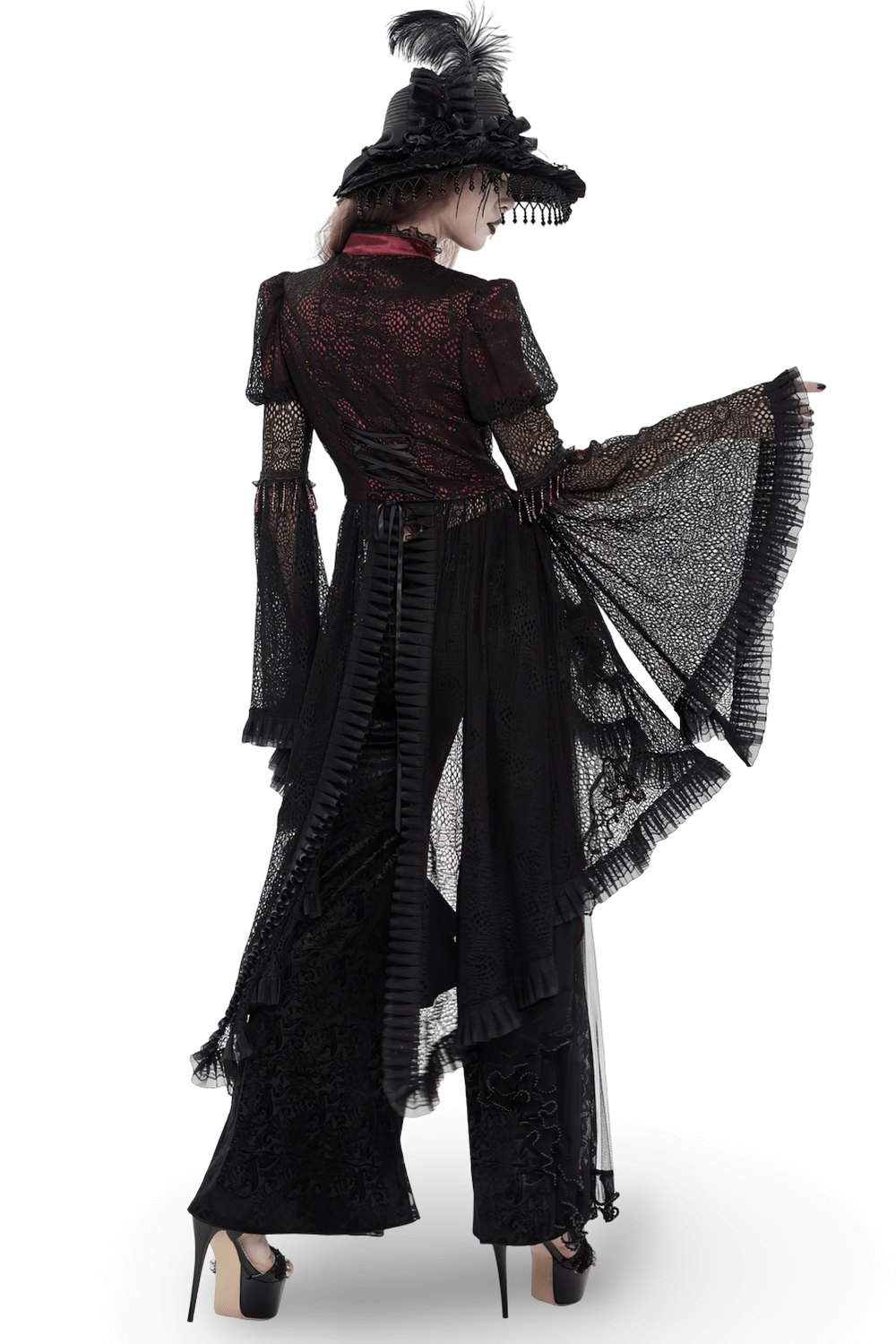 Victorian Lace Ruffled Gothic Cape with Corset Detail