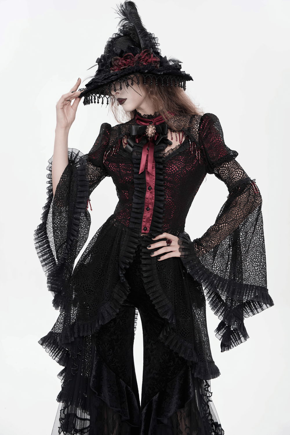 Victorian Lace Ruffled Gothic Cape with Corset Detail
