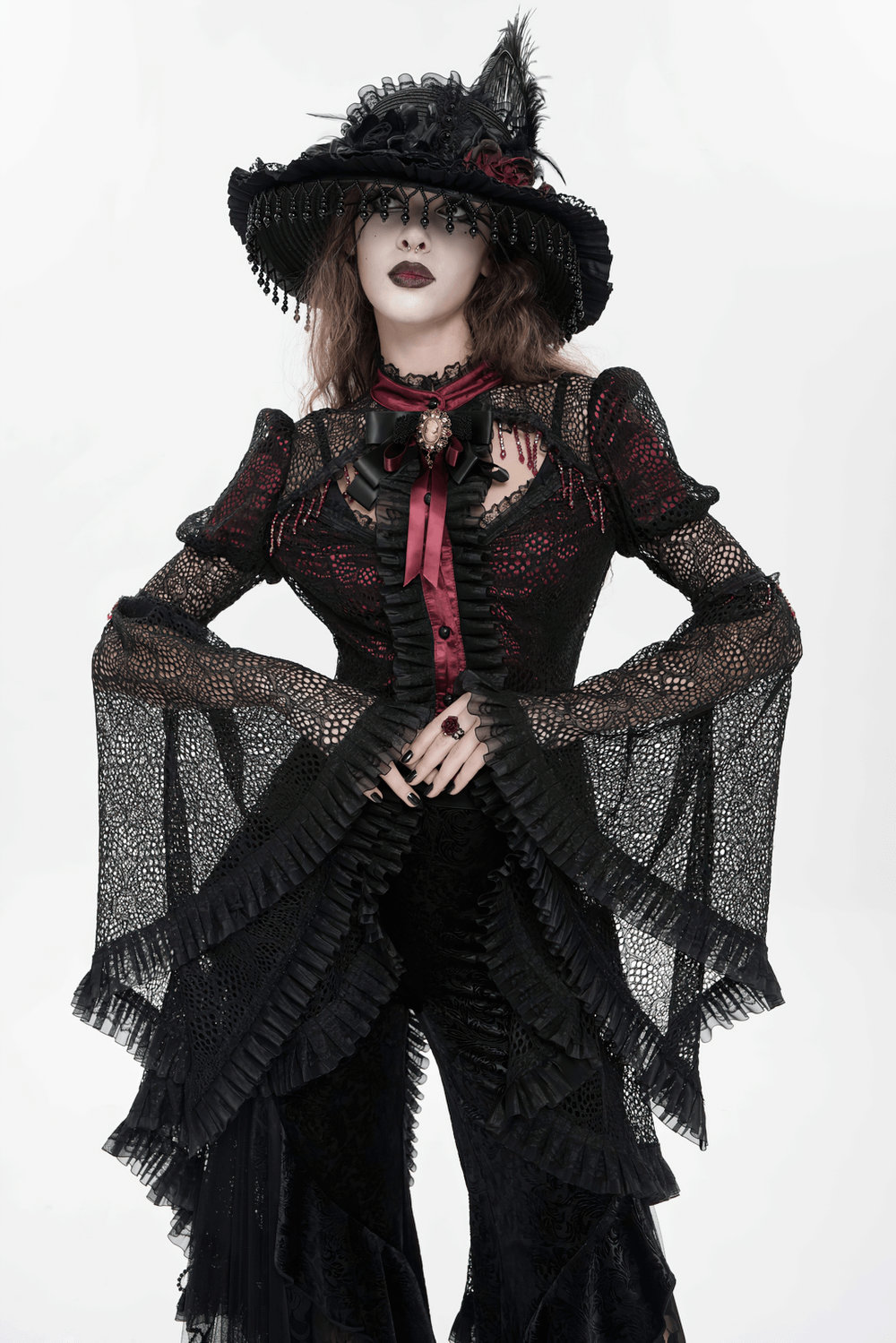 Victorian Lace Ruffled Gothic Cape with Corset Detail