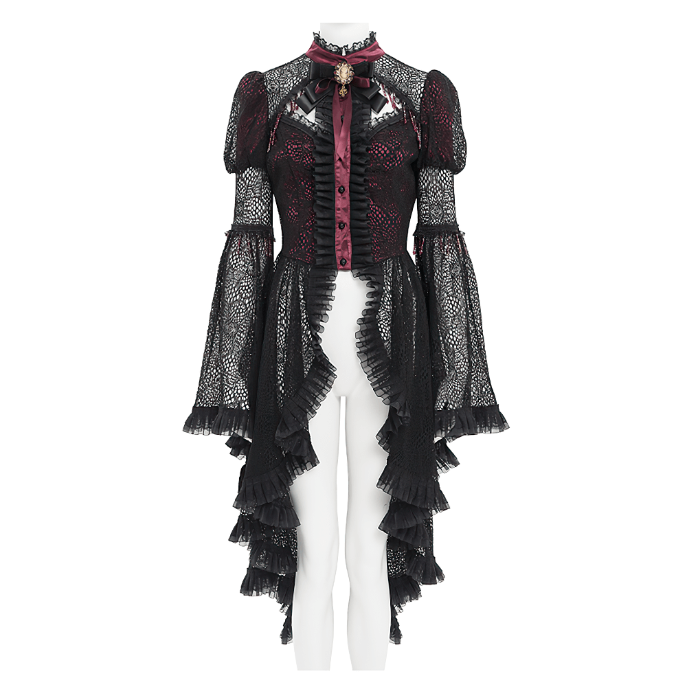 Victorian Lace Ruffled Gothic Cape with Corset Detail