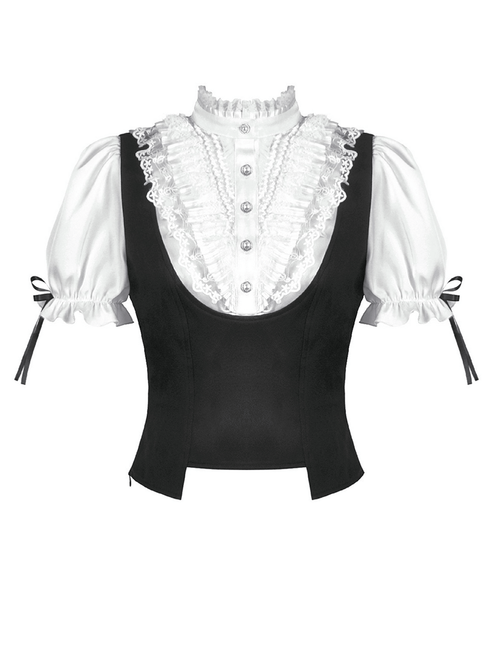 Victorian Lolita Blouse with Black Vest and Lace Ruffles