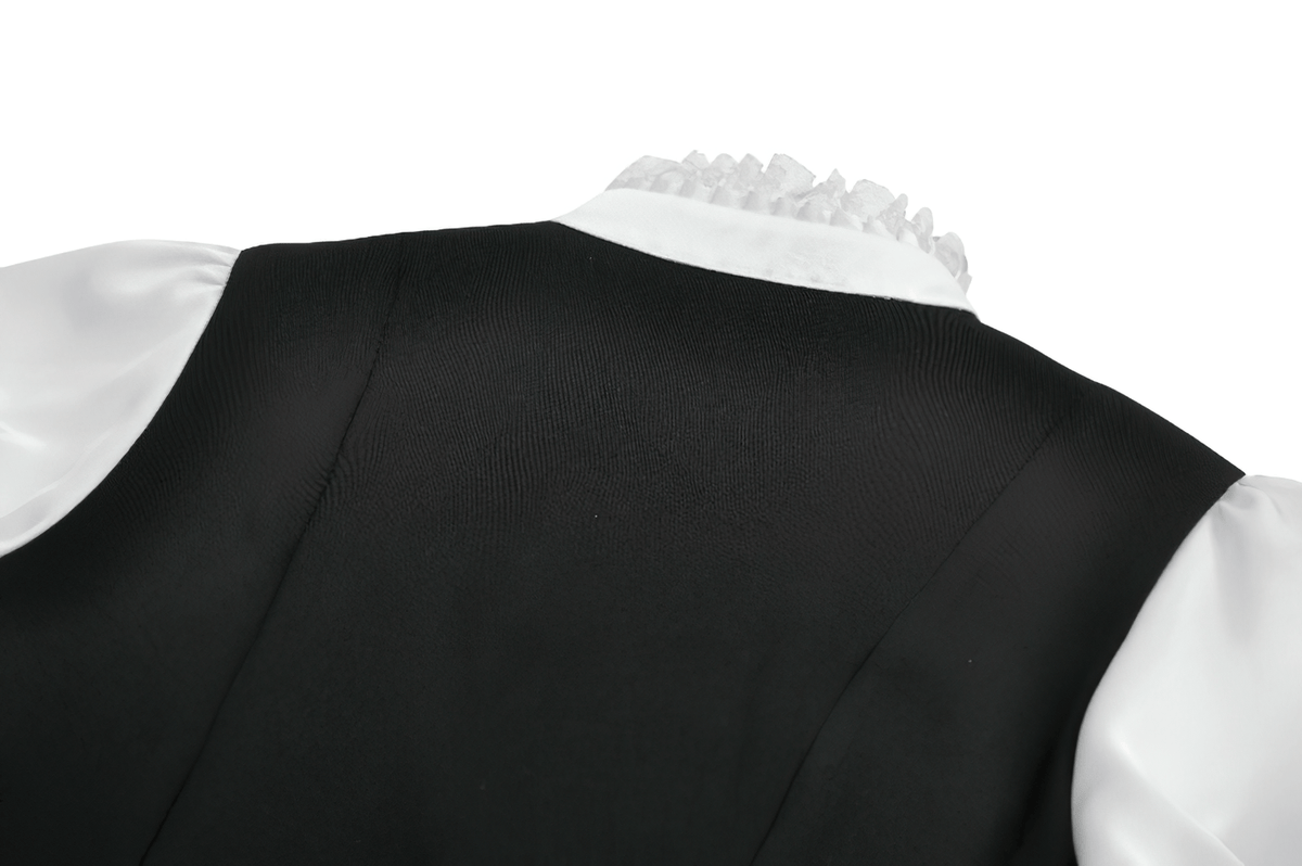 Victorian Lolita Blouse with Black Vest and Lace Ruffles
