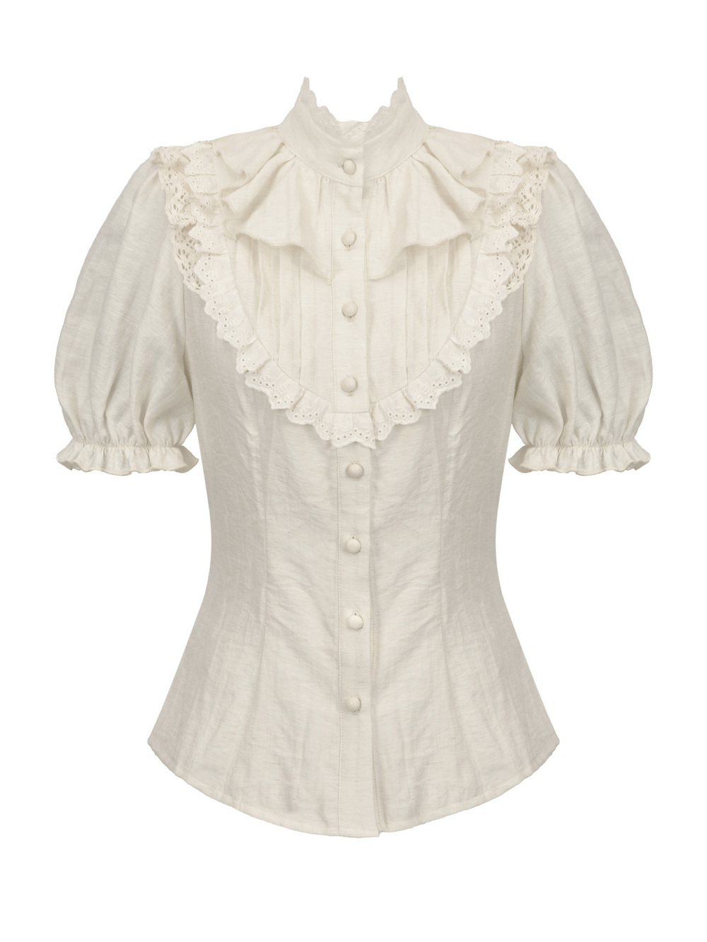 Victorian Puff Sleeved Blouse with Lace and Ruffle Detail