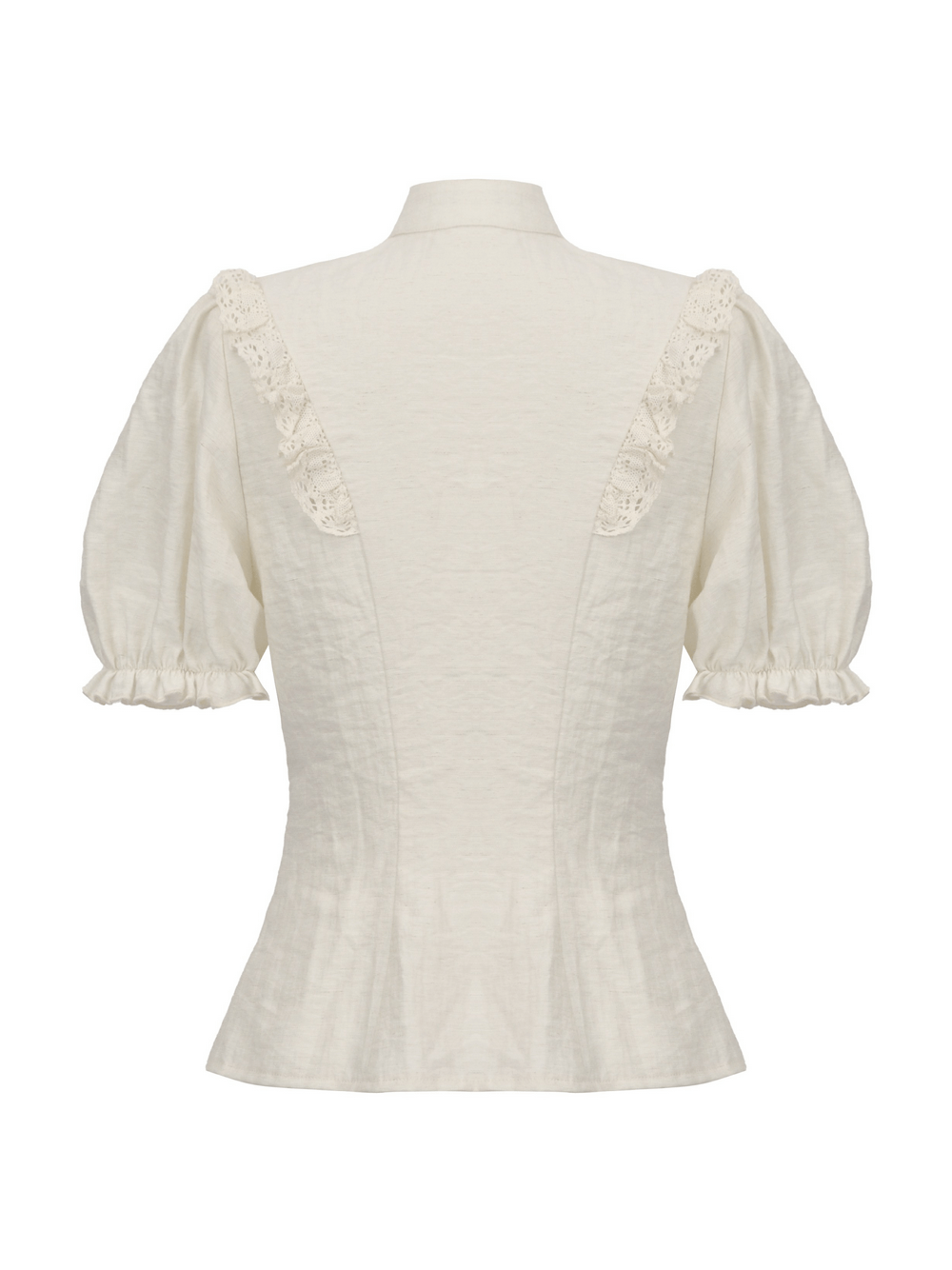 Victorian Puff Sleeved Blouse with Lace and Ruffle Detail