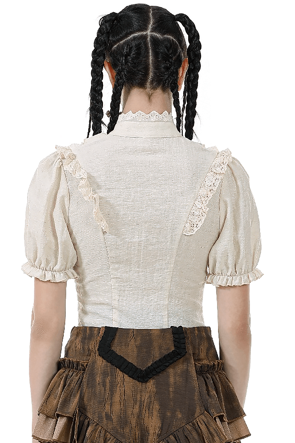 Victorian Puff Sleeved Blouse with Lace and Ruffle Detail