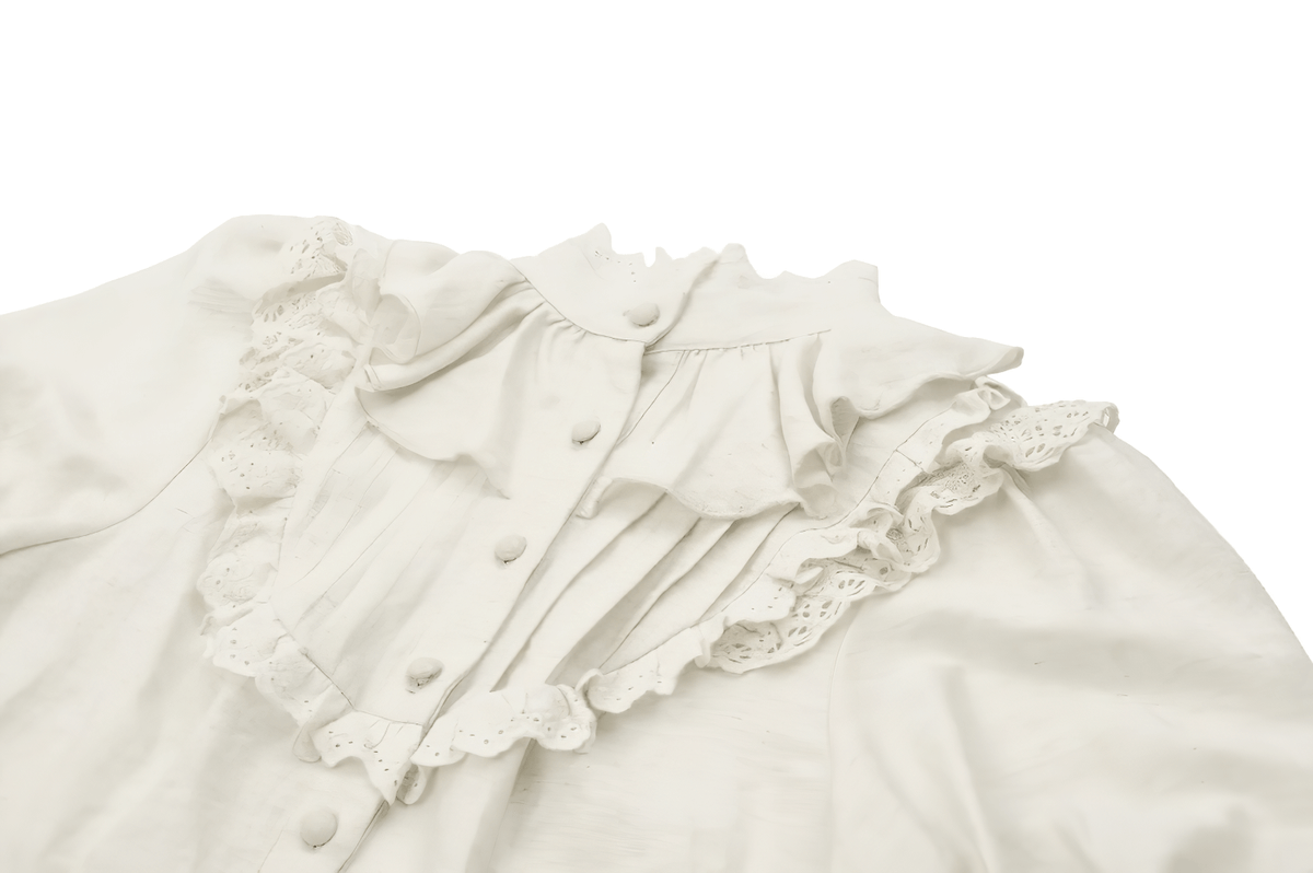 Victorian Puff Sleeved Blouse with Lace and Ruffle Detail