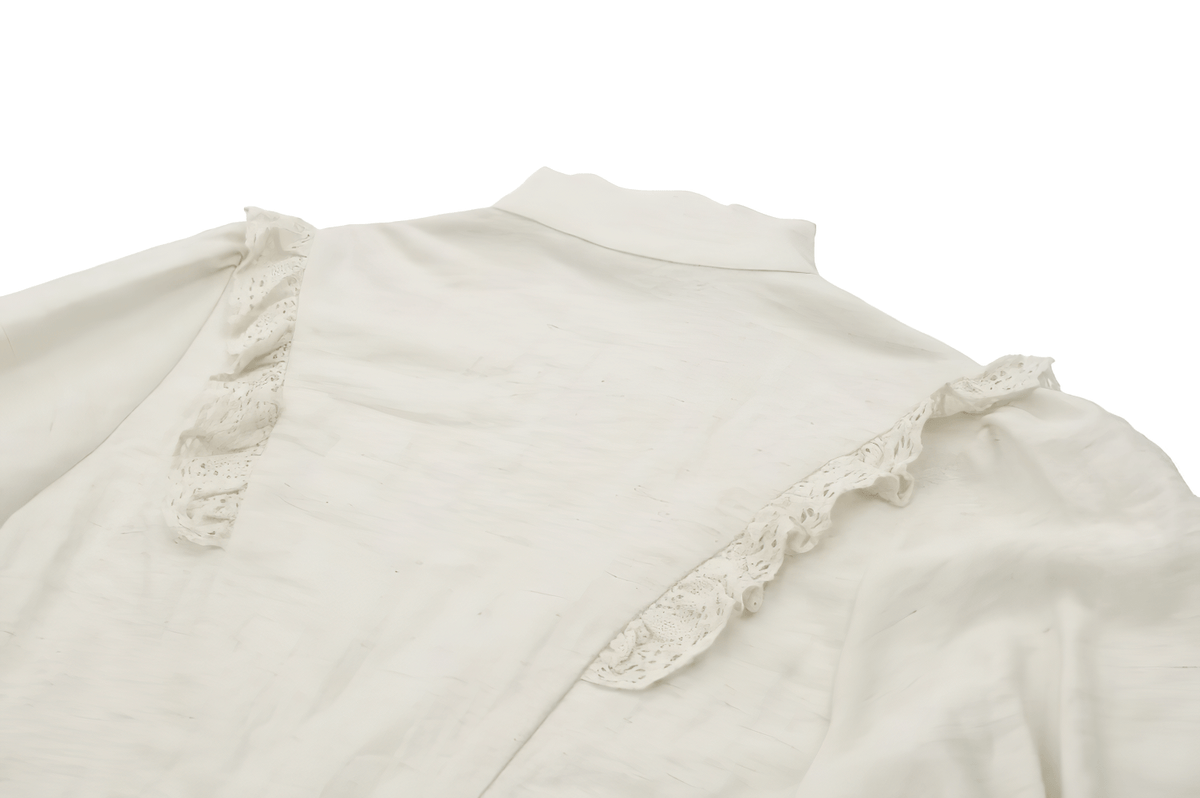 Victorian Puff Sleeved Blouse with Lace and Ruffle Detail