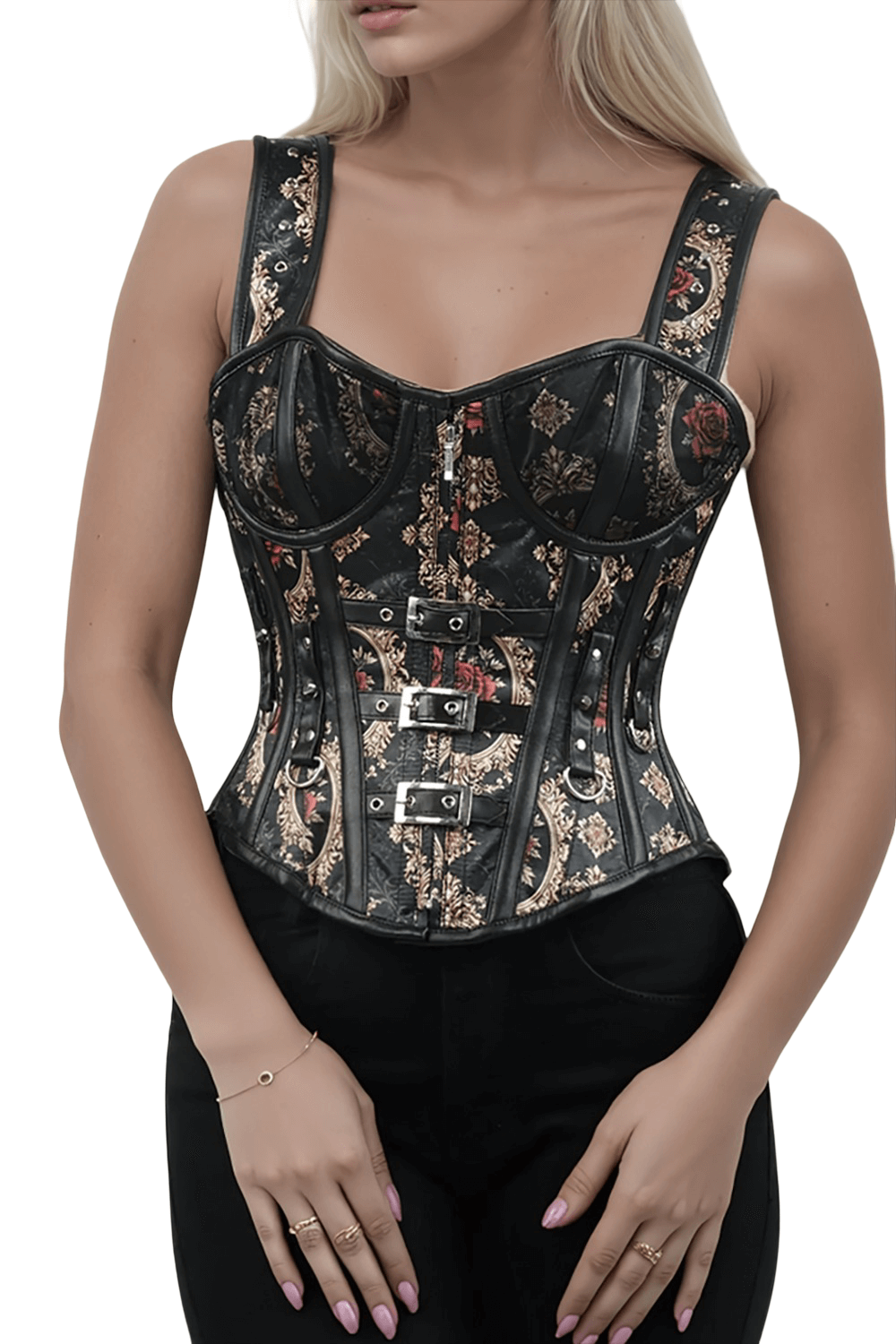 Victorian Rose Tapestry Overbust Corset with Faux Leather
