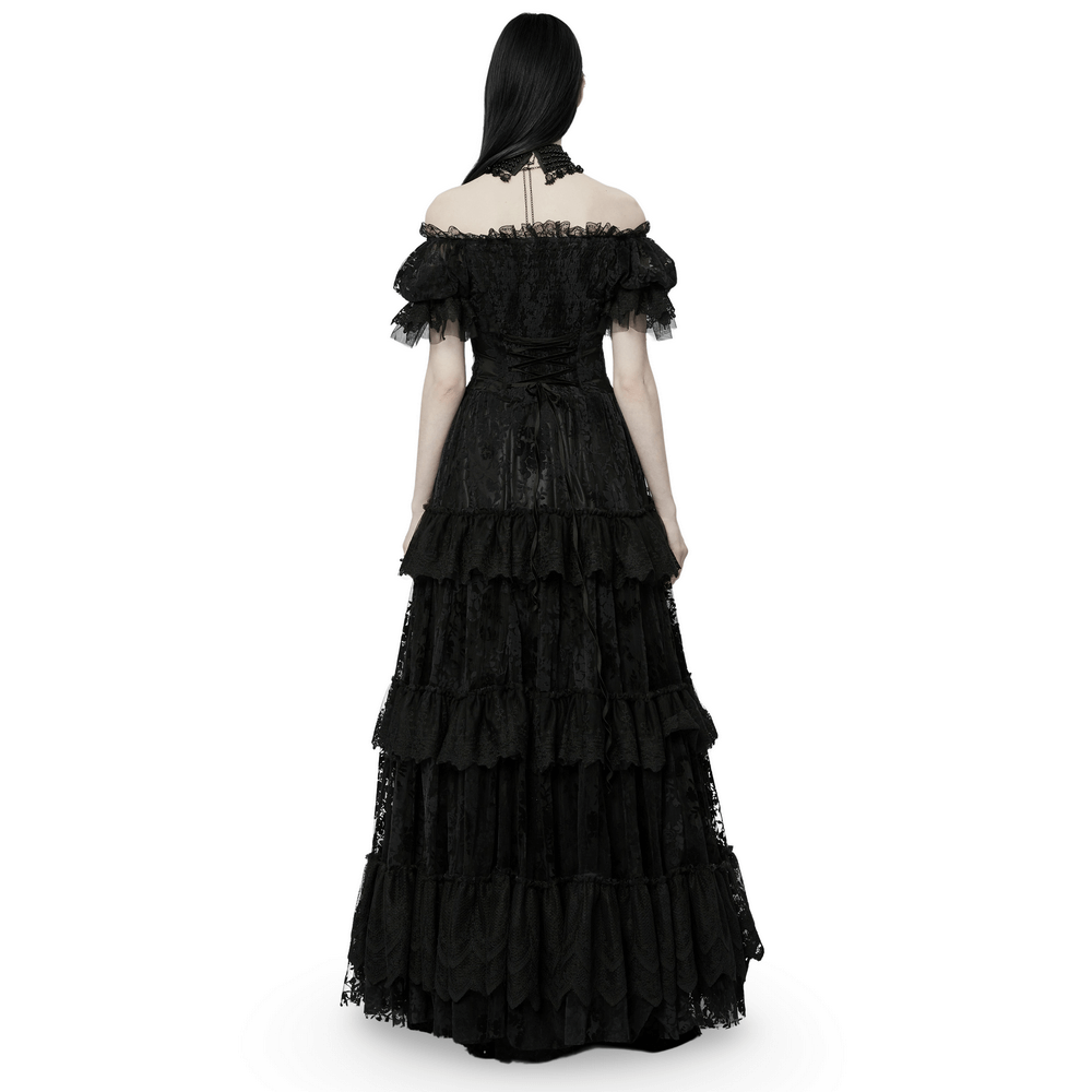 Victorian Short Sleeved Flocking Lace Layered Goth Dress