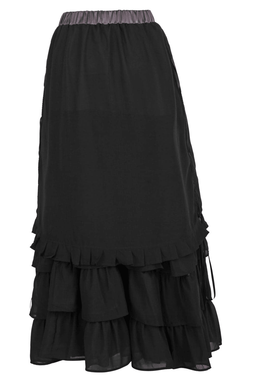 Victorian Tiered Maxi Skirt with Ruffle Hem and Waistband