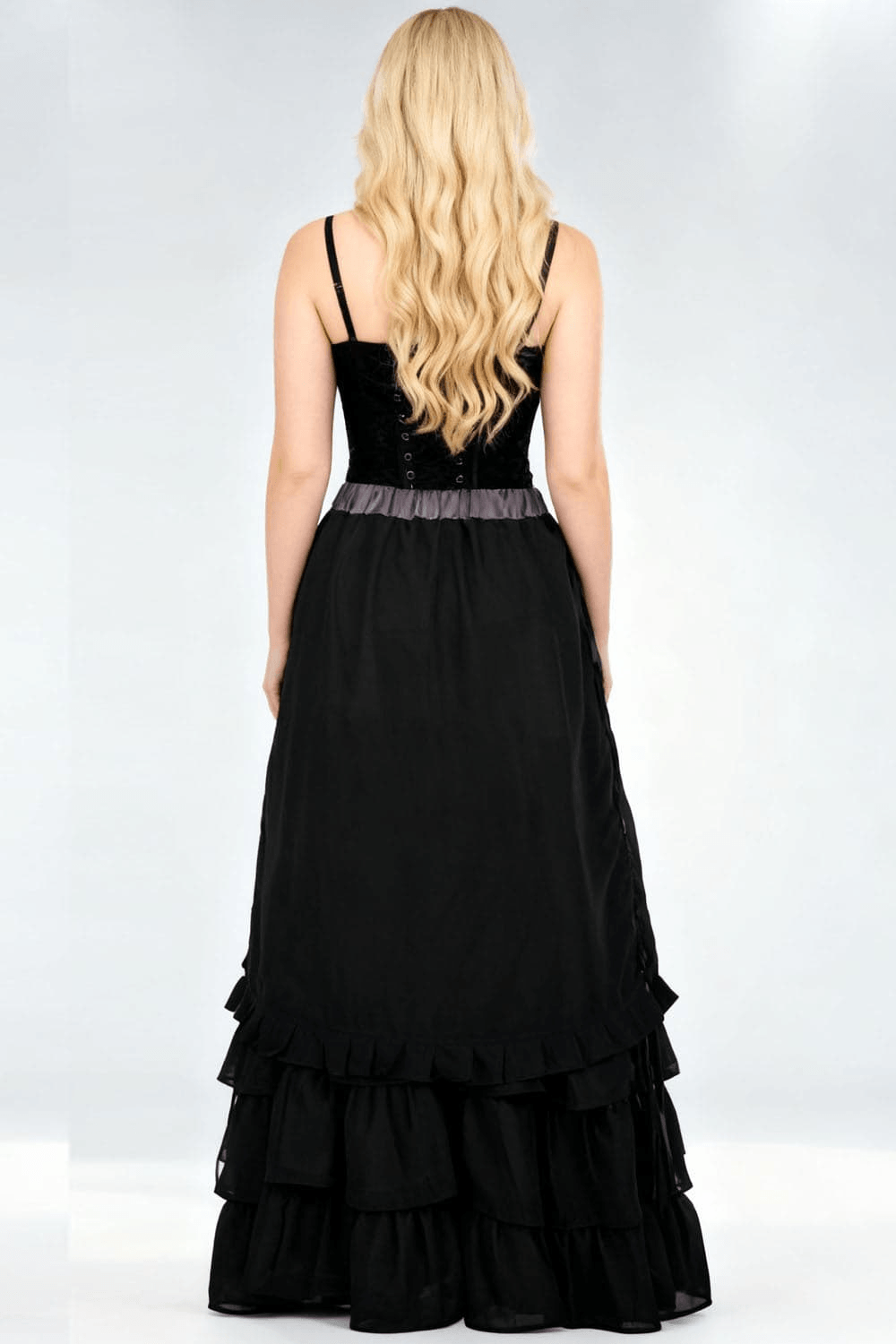 Victorian Tiered Maxi Skirt with Ruffle Hem and Waistband