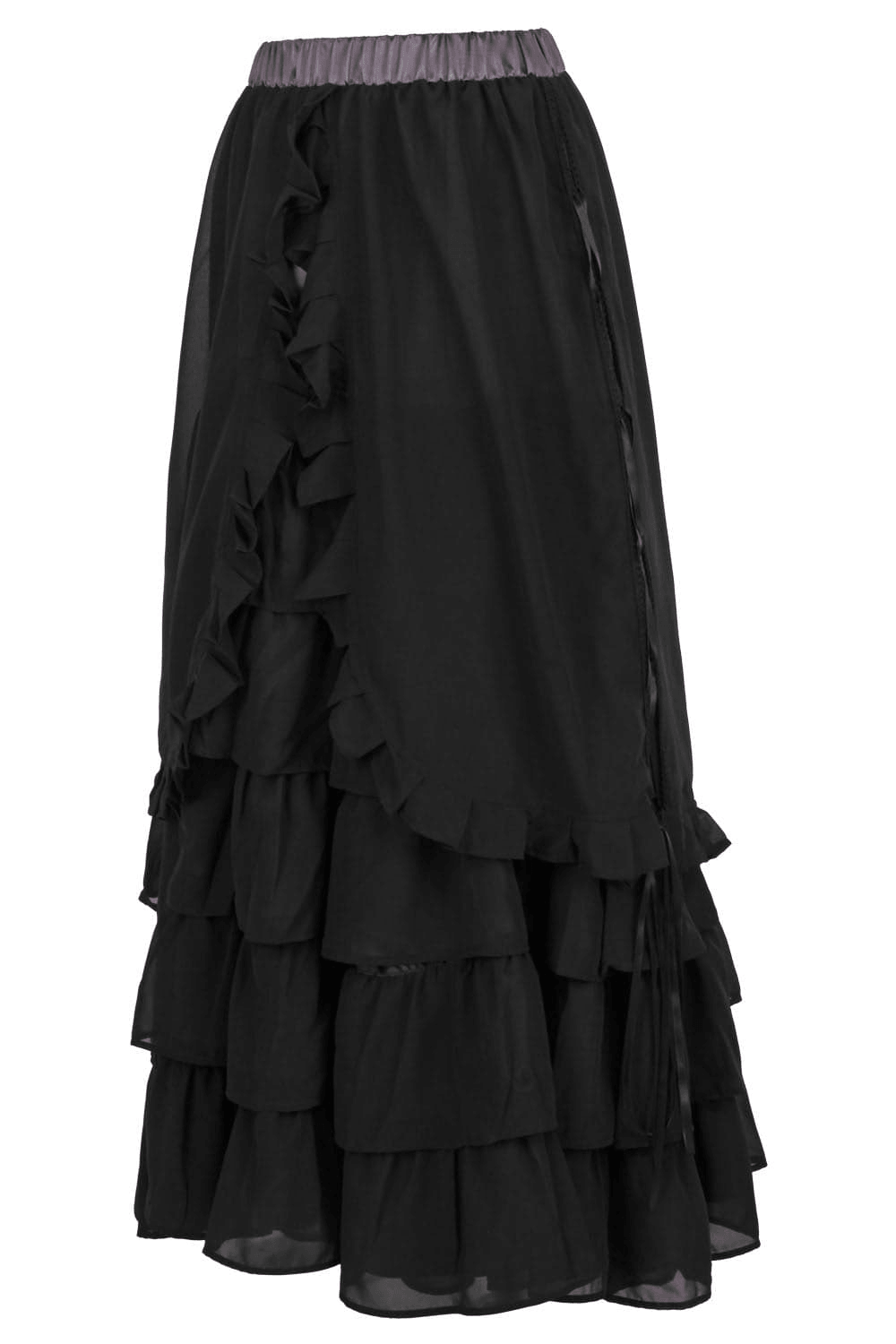 Victorian Tiered Maxi Skirt with Ruffle Hem and Waistband