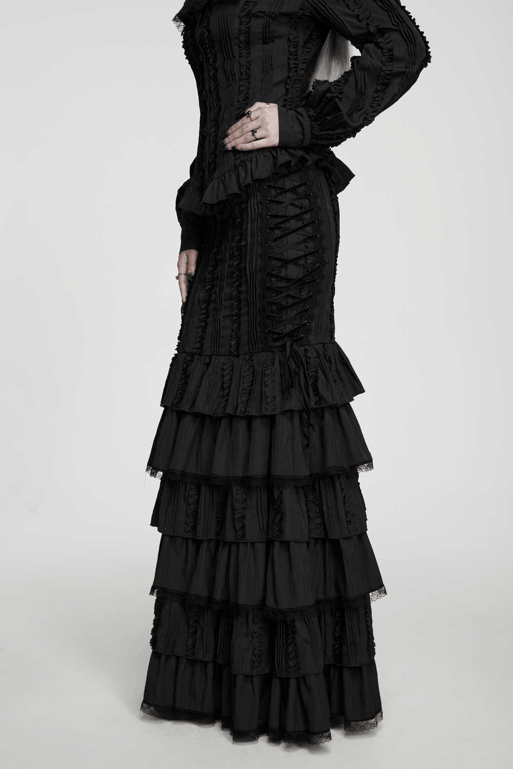 Victorian Vintage Skirt with Layered Lace Ruffles