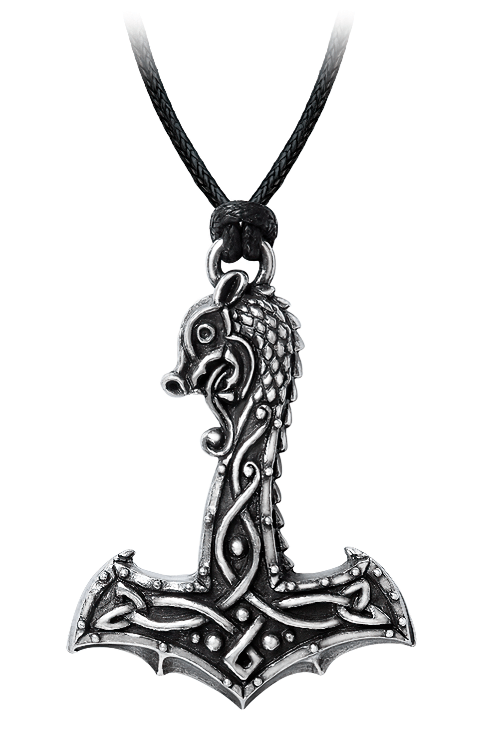 Viking Dragon Hammer Pendant with Norse Knotwork