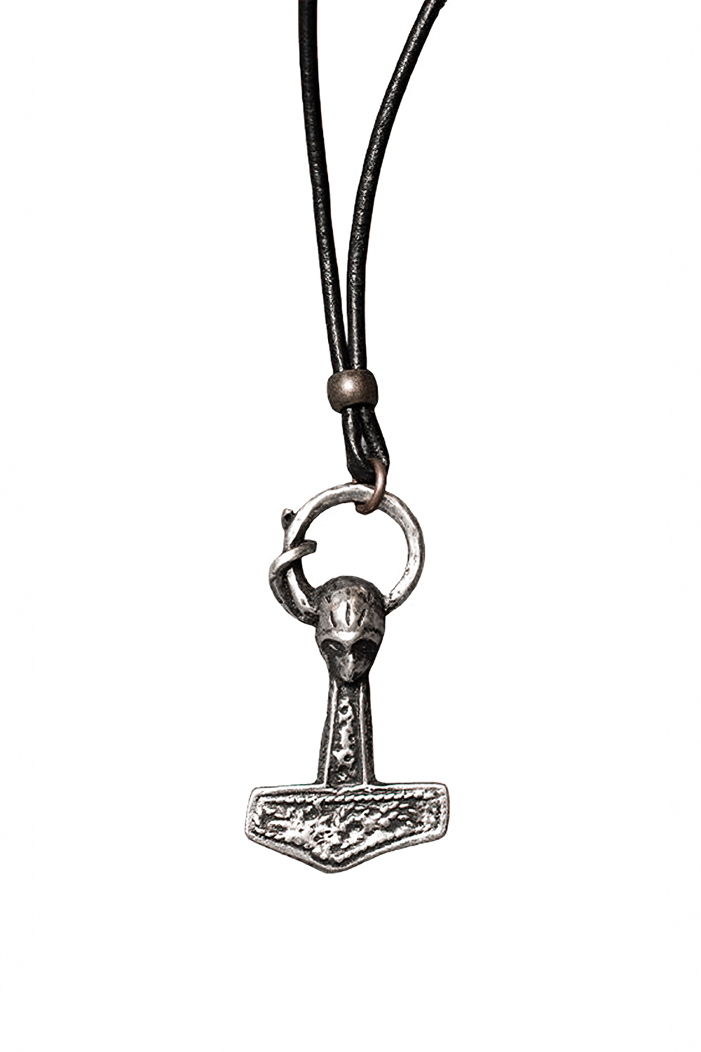 Viking Thor Hammer Necklace with Raven Head Pendant